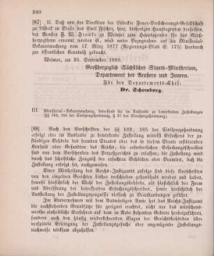 87. Ministerial-Bekanntmachung, den Wechsel in der Hauptagentur der Lübecker Feuer-Versicherungs-Gesellschaft zu Lübeck betreffend
