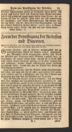 Form der Bevestigung der Aeltesten und Diaconen