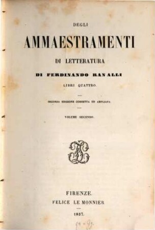 Degli ammaestramenti di letteratura di Ferdinando Ranalli : libri quattro, 2