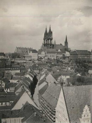 Meißen, Blick von der Frauenkirche zu Dom und Albrechtsburg