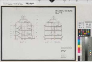 Münster (Münster) Verwaltungsgebäude der Universitätskliniken Blatt 8 Schnitte 1965 1 : 100 42 x 59,5 kol. Pause Staatshochbauamt für die Universität Münster 11.28