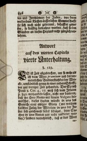 Antwort auf des vierten Capitels vierte Unterhaltung.