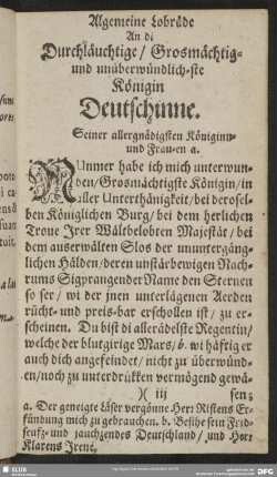 Allgemeine Lobräde An di Durchläuchtige, Grosmächtig- und unüberwindlich-ste Königin Deutschinne
