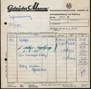 2 Firmenbriefköpfe Gebr. Menne,Kom. - Ges., Papiergroßhandlung - Bindfaden, Kordel, Bindegarn