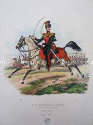 Uniformdarstellung, Offizier und Mannschaft des Ulanen-Regiments zu Pferd, Österreich, 1840. Tafel aus: Trentsensky: K.K. Oesterreichische Armée nach der neuen Adjustirung.