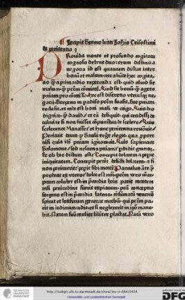 Incipit sermo beati Johannis Crisostimi de penitentia.