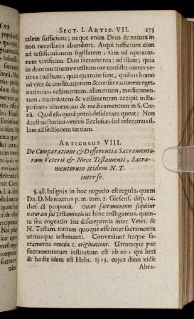 Articulus VIII. De Comparatione & Differentia Sacramentorum Veteris & Novi Testamenti, Sacramentorum itidem N. T. inter se.
