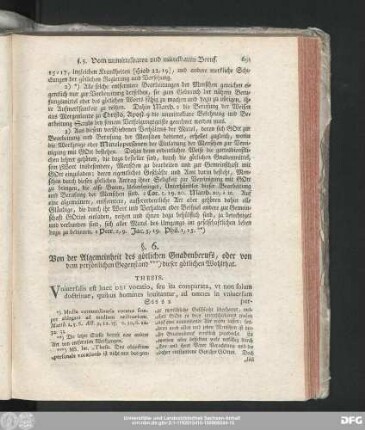 §. 6. Von der Algemeinheit des götlichen Gnadenberufs, oder von dem persönlichen Gegenstand dieser götlichen Wohlthat.