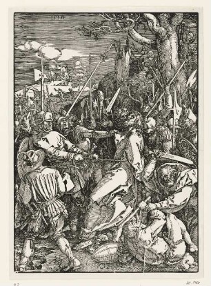 Gefangennahme Christi, Blatt 4 aus: Matthaeus Praetor, "Passio Dominica Quondam ab incomparabili artifice Alberto Dürero Norico formis ligneis incisa et excusa, nunc denuo recusa a Matthaeo Praetore", Ulm 1690