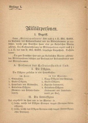 Beilage I. Militärpersonen