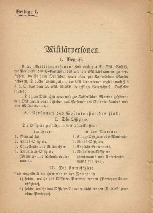 Beilage I. Militärpersonen