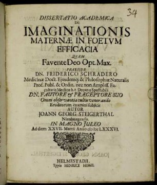 Dissertatio Academica De Imaginationis Maternae In Foetum Efficacia