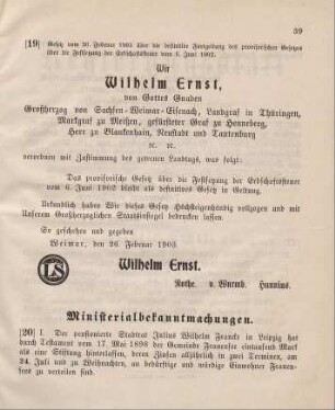 21. Ministerialbekanntmachung, betreffend Wechsel in der Hauptagentur der Schweizerischen National-Versicherungs-Gesellschaft zu Basel