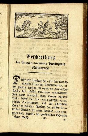 Beschreibung der dreyzehn vereinigten Provinzen in Nordamerica.