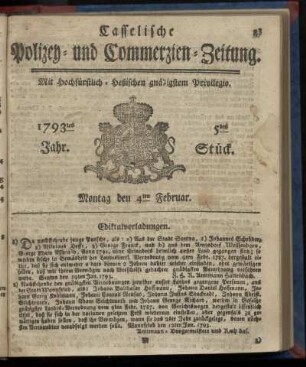 5tes Stueck, Montag den 4ten Februar. 1793