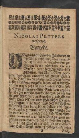 Nicolai Putters Respond. Vorrede