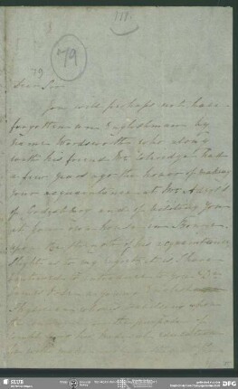 Eigenh. Brief von William Wordsworth an August Wilhelm von Schlegel, Rydel Mount, 02.04.1834