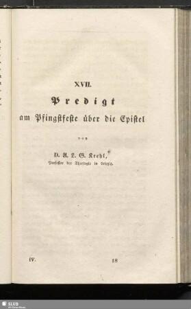 XVII. Predigt am Pfingstfeste über die Epistel