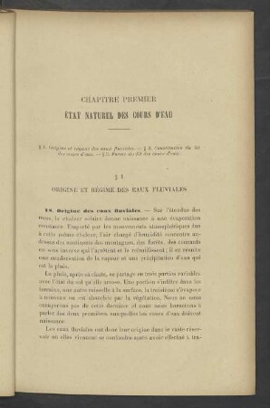 Chapitre Premier État naturel des cours d'eau
