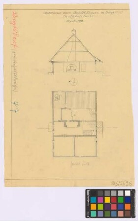 Voigtsdorf (Landkreis Habelschwerdt, Grafschaft Glatz): Gehöft Elsner. Wohnhaus (Grundriss [des Erdgeschosses], Querschnitt)