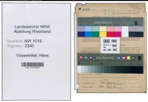 Entnazifizierung Hans Vosswinkel , geb. 28.07.1908 (Inspektor)