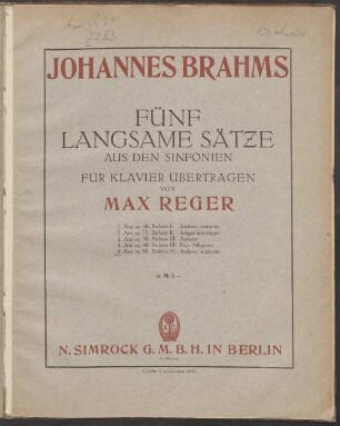 5 langsame Sätze : aus den Sinfonien, 5. Andante moderato : aus der 4. Sinfonie e-Moll : op. 98