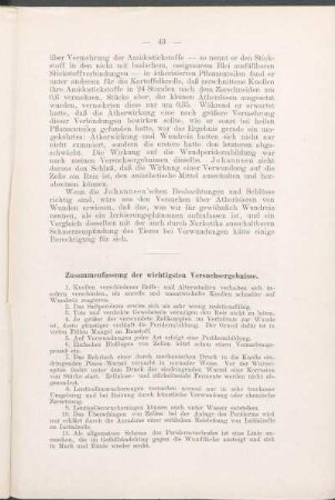 Zusammenfassung der wichtigsten Versuchsergebnisse.