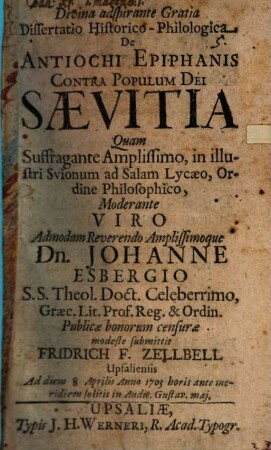 Diss. hist. philol. de Antiochi Epiphanis contra populum Dei saevitia