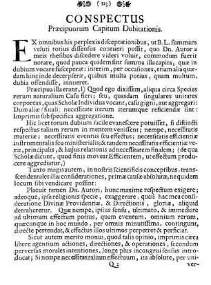 Conspectus Præcipuorum Capitum Dubitationis.