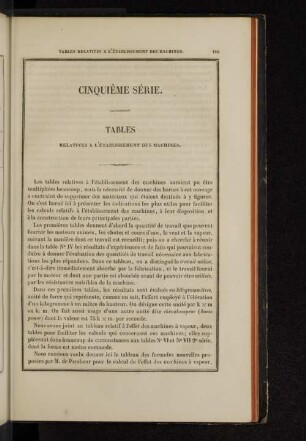 Cinquième Série. Tables relatives a l´etablissement des machines.