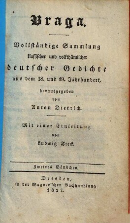 Vollständige Sammlung klassischer und volksthümlicher deutscher Romanzen und Balladen aus dem 18. und 19. Jahrhundert. 2