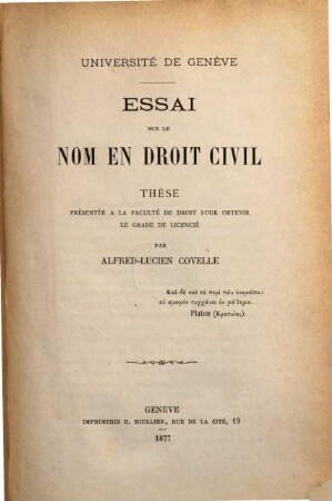 Essai sur le nom en droit civil