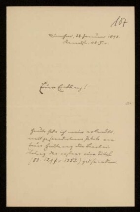 107: Brief von Karl von Unzer an Gottlieb Planck, München, 28.1.1898