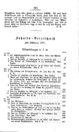Inhalts-Verzeichniß zum Jahrgang 1861