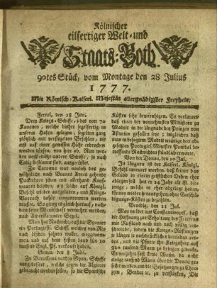 Kölnischer eilfertiger Welt- und Staats-Both. 1777-1777