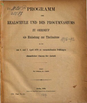Programm der Herzoglichen Realschule und des Progymnasiums zu Ohrdruf. 1875/76
