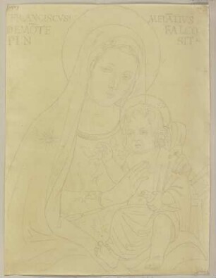 Maria mit dem Jesuskind, Detail aus einer Wandmalerei von Francesco Melanzio in einer Bruderschaftskirche in Montefalco