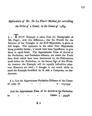 Application of Mr. De La Place's Method for correcting the Orbit of a Comet, to the Comet of 1769.