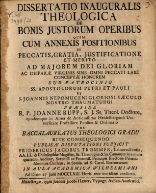 Diss. inaug. theol. de bonis iustorum operibus