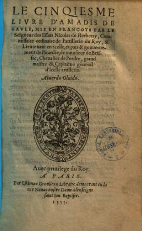 Le ... livre d'Amadis de Gaule, 5.