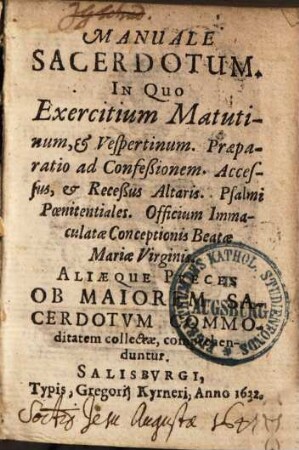 Manuale sacerdotum ...