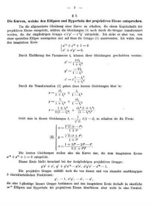 § 2. Die Kurven, welche den Ellipsen und Hyperbeln der projektiven Ebene entsprechen.