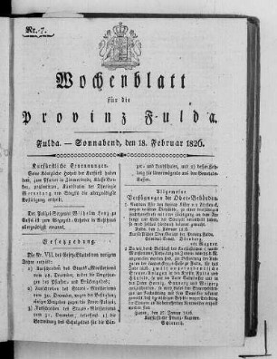 Nr. 7, Ausgabe vom 18. Februar 1826