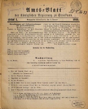Amtsblatt der Preußischen Regierung zu Stralsund. 1888