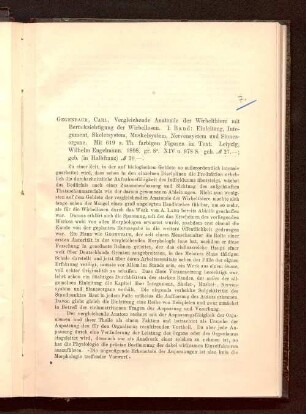 Gegenbaur, Carl, Vergleichende Anatomie der Wirbelthiere mit Berücksichtigung der Wirbellosen