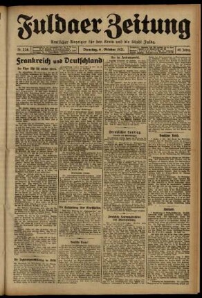 Erste Ausgabe vom Dienstag, den 04. Oktober 1921.