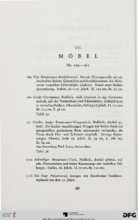 VII. Möbel (Nr. 169-262)