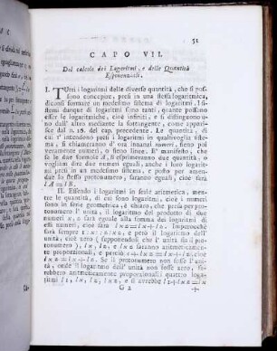 Capo VII. Del Calcolo dei Logaritmi, e delle Quantità Esponeniali.