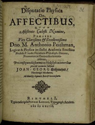 Disputatio Physica De Affectibus