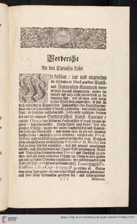 Vorbericht an den curiosen Leser